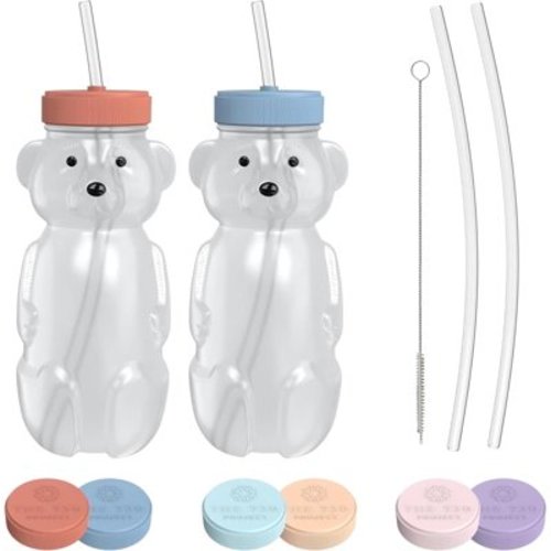 The 730 Project Honey Bear Straw Cup for Toddlers, 8oz, 2-Pack Therapy Set Baby Bottle, Red & Blue