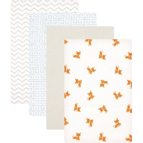 Luvable Friends Unisex Baby Cotton Flannel Receiving Blankets, Fox 4-Pack, One Size