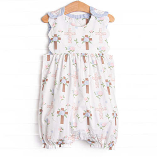 Stitchy Fish- Up From the Grave Garden Bubble Romper, Blue