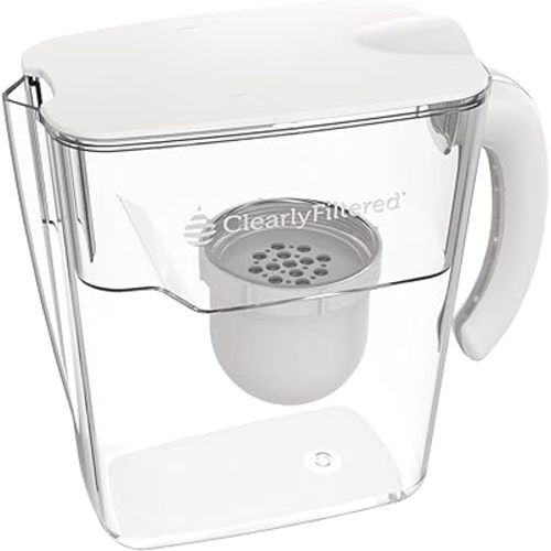 Clearly Filtered No.1 Filtered Water Pitcher/Updated Model/Targets 365+ Contaminants e.g. Fluoride Chlorine PFAS Microplastics Lead Arsenic BPA/BPS Free (Pitcher Includes 1 Filter)