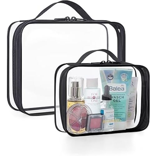 BAGSMART TSA Approved Clear Toiletry Bag, 2 Packs Quart Size Water Resistant Makeup Cosmetic Bags for Women, 2 Sizes Airport Airline Travel Essential Carry On Organizer with Handle Large Opening
