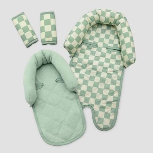 Go By Goldbug Duo Head Support And Strap Cover Set For Car Seat Stroller Bouncer - 2pc - Green Check
