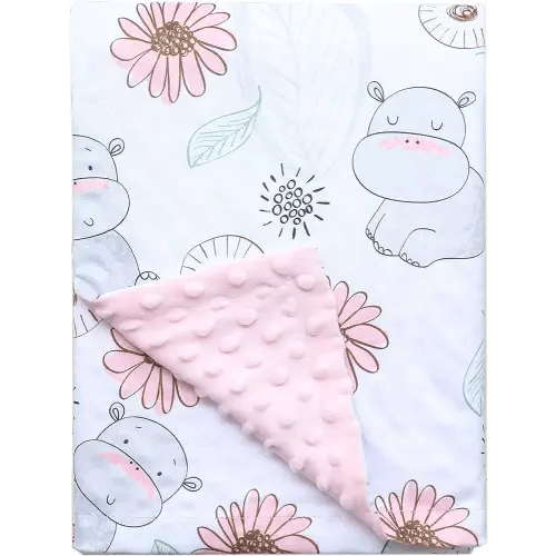Soft Plush Minky Baby Blanket for Boys Girls Unisex with Print Animal Pattern Double Layer Dotted Backing Bed Throws for Baby Crib Receiving for Newborns (pinkhippo)