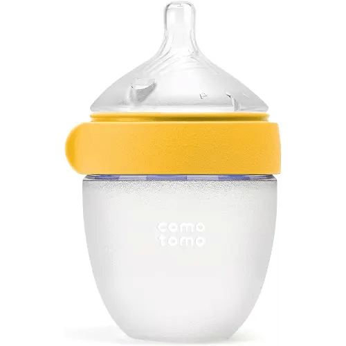 Comotomo Silicone Baby Bottle 2 (5oz) – Baby Bottle Refined – Soft, Wide-Neck Bottle with True Slow-Flow Nipple for Newborn Feeding, Yellow