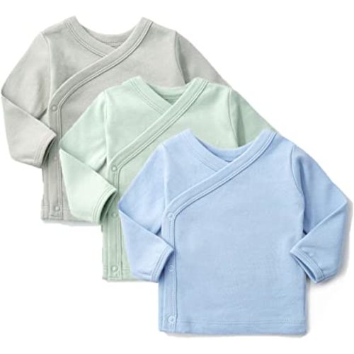 Unisex-Baby 100% Cotton Long Sleeve Side-Snap Shirts Soild Color Kimono Tees 0-12M