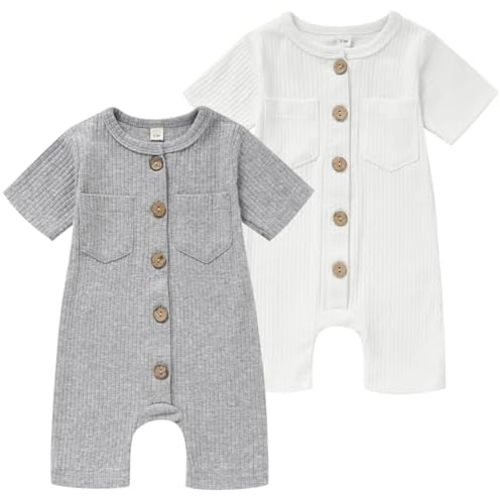 Newborn Baby Boy Girl Clothes 2 Pack Solid Romper Short Sleeve One-Piece Jumpsuits Outfits Sets