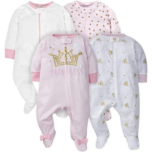 Gerber Baby-Girls 4 Pack Sleep 'N Play Footie - 0-3 Months - Castle
