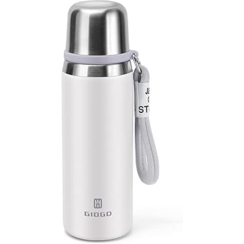 Stainless Steel thermo Bottles with cup 700ml/23.6oz Vacuum Insulated Bottle for hot and cold coffee drink water thermo flask with cup.(White,700ml)