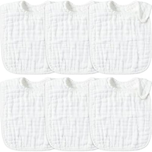 Zainpe 6Pcs Snap Muslin Cotton Bibs for Baby