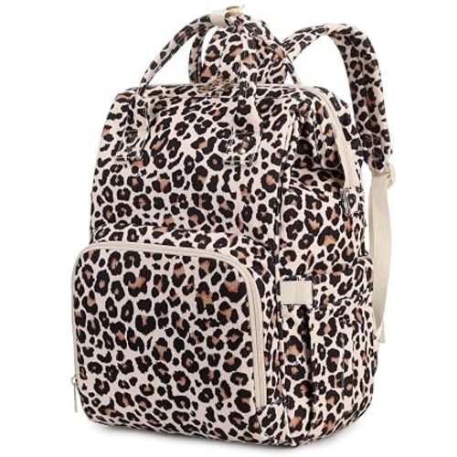 Baby Diaper Bag Backpack for Mom, Large Capacity Travel Nappy Bag for Boys & Girls with Stroller Straps (Corduroy Leopard)