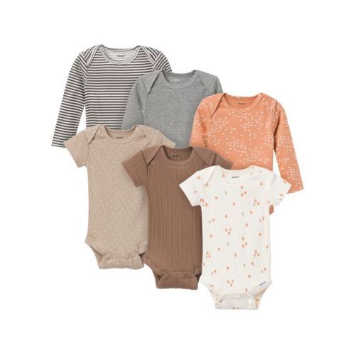 Gerber Baby Neutral 6-pack Onesies Bodysuits, Tan Little Apples, 0-3 Months