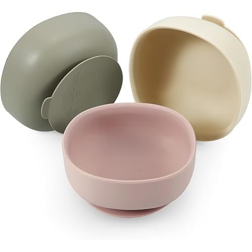 PandaEar 3 Pack Silicone Suction Bowls for Baby Toddler Infant Kids| Baby Food Bowls First Stage Feeding| Toddler Bowls Suction Food Grade Soft Safe Silicone BPA-Free