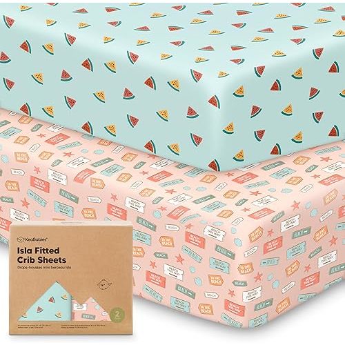 KeaBabies 2-Pack Baby Crib Sheets for Boys, Girls - 52x28 Viscose Derived from Bamboo Toddler Bed Sheets Neutral, Fitted Crib Mattress Cover for Standard Baby Bedding, Soft & Cozy (Beach Day)