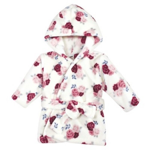 Hudson Baby Infant Girl Plush Animal Face Bathrobe, Floral, 0-9 Months