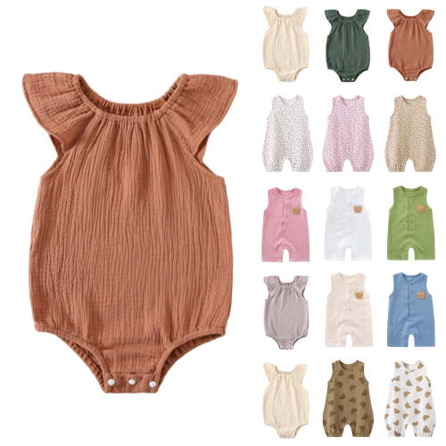 Bovxnpu Baby Girls' Bodysuits Short Sleeve Ruffled Sleeve Infant Bodysuit Double Gauze Lightweight Summer Bodysuit Summer Outfits