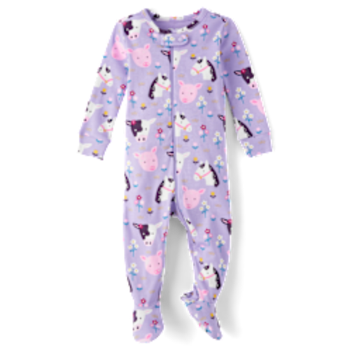 Baby And Toddler Girls Farm Animal Snug Fit Cotton Footed One Piece Pajamas - Lucky lavender