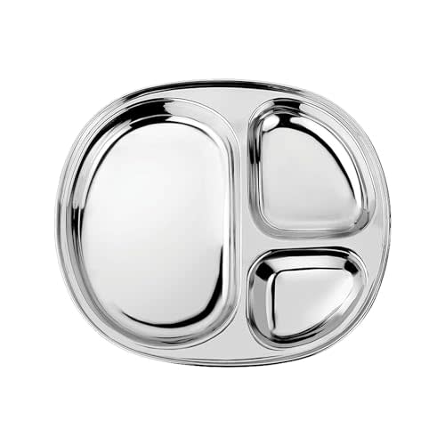 Ahimsa Stainless Steel Kids Plates | Pediatrician Designed | Balanced Bites Divided Plates for Toddlers | Non Toxic & 100% BPA Free | Dishwasher Safe (Classic Stainless)