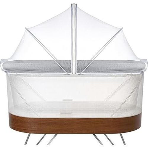 Akiky Bassinet Cover Mosquito Net with Two-Way Zippers Foldable Bassinet Bedside Sleeper Tent to Keep Cats/Bugs Out(White)