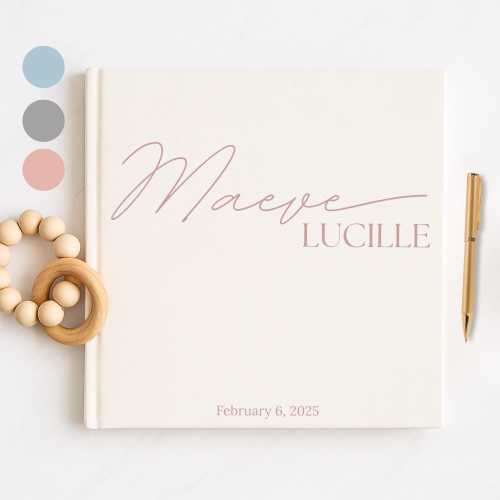 Personalized Baby Book, Customized Hardcover Keepsake for Baby's First Years - 10.25 inch Square, Cream/Pink/Blue/Gray Fabric - Modern Style