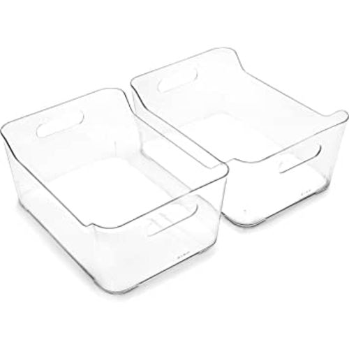 BINO | Plastic Storage Bins, Large - 2 Pack, Clear | THE SOHO COLLECTION | Pantry Organizers and Storage Containers Fridge Organizer Bins Kitchen Cabinet Organizer Medicine Cabinet Organizer Bin