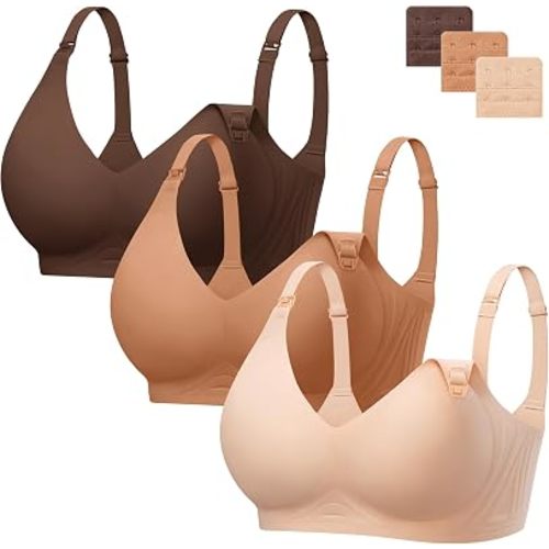 Angelhood 3 Pack Nursing Bras for Breastfeeding Seamless Pregnancy Maternity Bra Wireless Sleep Bralette with Extenders