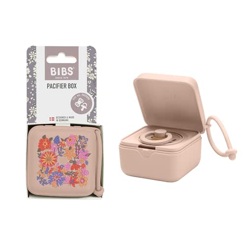 BIBS Liberty Pacifier Box with Strap. Soother Holder and Steriliser case. 100% BPA Free Food-Grade Material - June Blossom Blush