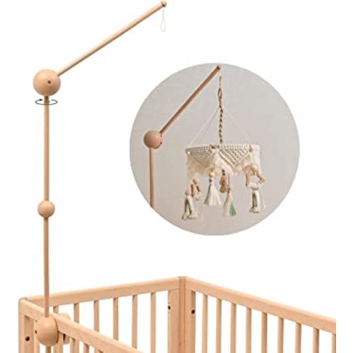 Wooden Baby Crib Mobile Arm, Adjustable Mobile Holder for Crib and Desk Rotating Baby Mobile Hanger Nursery Decoration (3 Modes)