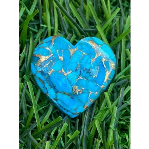 Blue Copper Turquoise Heart Cabochon: Kingman Gemstone
