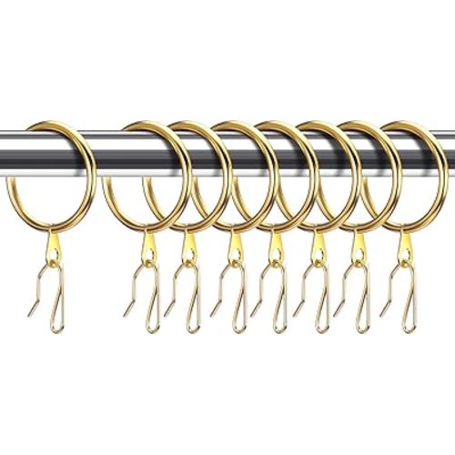 Hotop 30 Pcs Metal Drapery Curtain Rings 0.98/1.26/1.65 inch Interior Diameter and 30 Pcs Hanging Curtain Drapery Pin Hooks for Window Door Shower(Gold,32 mm)