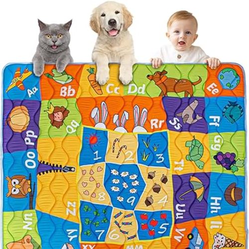 Baby Play Mat, 50x50 Playpen Mat, Thicken Soft Foam Playmats for Baby, Foldable and Machine Washable Baby Crawling Mat for Floor (Letter Board)