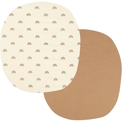 Muslin Bassinet Sheets 24" x21" Compatible with Graco Pack ‘n-Play Dome LX Bassinet, Small Round Bassinet Sheets 2 Pack 100% Cotton Natural and Rainbow