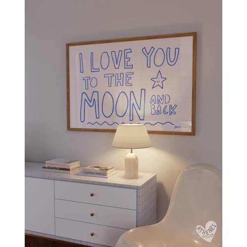 Love You To The Moon print, Above bed horizontal print, Danish pastel decor, Aesthetic apartment, Dopamine decor, Best selling,Nursery decor