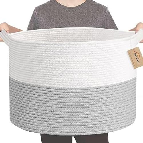 XXXL Large Cotton Rope Basket, 22" X 14" Blanket Basket Living Room, Kids Toy Baskets Storage, Baby Woven Baskets for Storage, Giant Blanket Toy Storage Bins Organizer, Large Wicker Basket