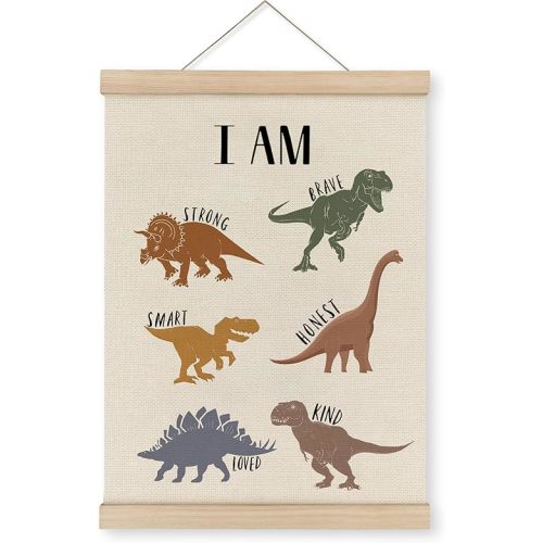 MAQIKA Dinosaur Poster Framed with Wood Hanger, Dinosaur Room Dino Inspirational Quote Hanging Wall Decor for Boys, Dinosaur Canvas Wall Art Paints for Kids Boys Room Nursery Classroom Playroom 12x16