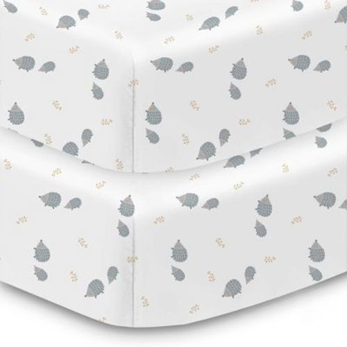 BreathableBaby Cotton Percale Fitted Sheet, For 52" x 28" Crib & Toddler Bed Mattress, Hedgehogs (2-Pack)