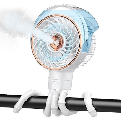 Ausic Misting Portable Stroller Fan, 100ml Mister Fan for Stroller, Safe Rechargeable Battery Baby Fans, Baby Essentials, Clip on Fans with Water Spray for Car Seat, Crib, Treadmill, Outdoor, Beach