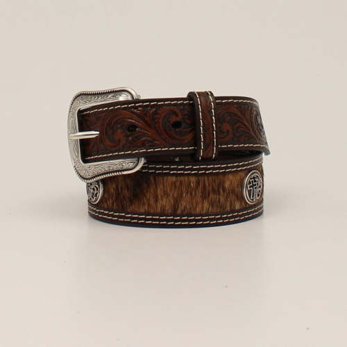 Cowhide Cross Concho Belt – Little Buffalo Creek Co.