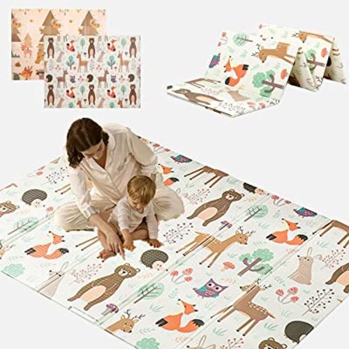 Baby Play Mat Palymat Foldable 78" X 59" X 0.4" LXIAOY Extra Large Crawling Pad Foldable Waterproof Portable for Outdoor and Travel for Infants, Babies, Toddlers(beige)