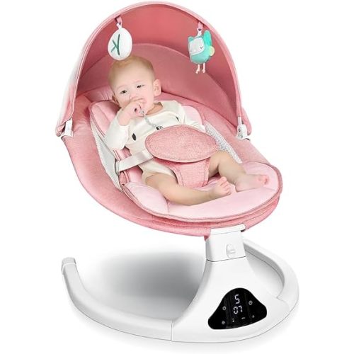 Electric Baby Swing for Infants to Toddler| Portable Infant Swing with Remote Control, Rocker with 5 Speeds, 3-Point Harness,3 Seat Positions for Baby Boy Girl (Pink)