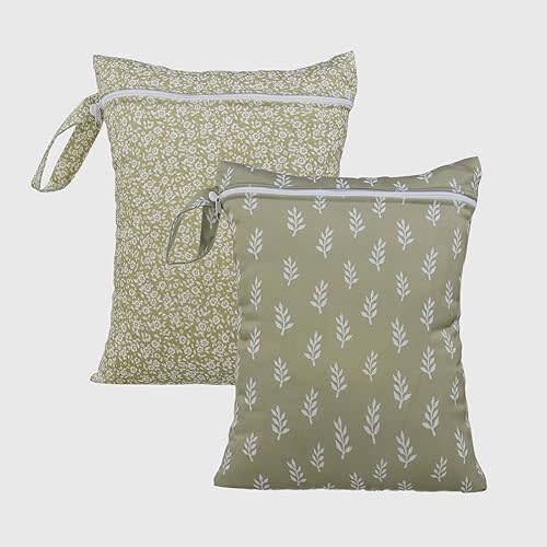 HappyFlute 2pcs Wet Bag Waterproof Bag Set-Cactus and Animal Pattern Wet Bag for Towels,Diaper Bag,Swim Bag,Beach Bag,Gym Bag,Wet/Dry Bag,Wet Clothes Bag,Wet Swimsuit Bag,10.2x14.4 inches.(Flower)