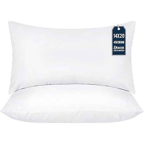 Utopia Bedding Throw Pillows (Pack of 2, White), 14 x 20 Inches Indoor Decorative Pillow Insert for Sofa, Bed and Couch