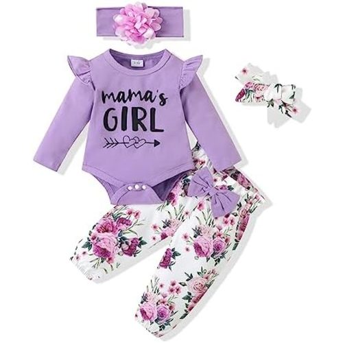 SUNNY PIGGY Newborn Infant Baby Girl Clothes Ruffle Romper Toddler Girl Floral Cotton Pant Sets Girls Clothing Outfit