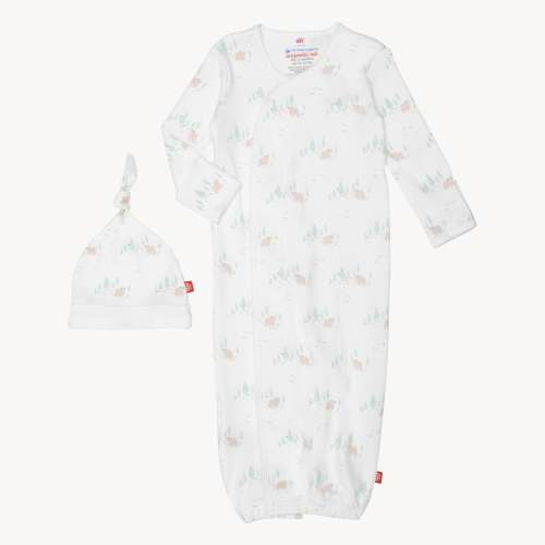 babe in the woods organic cotton magnetic cozy sleeper gown + hat set