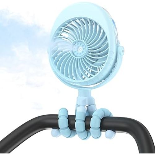 COMLIFE Misting Baby Stroller Fan, Rechargeable Battery Operated, 270° & 360° Pivoting, 50ml Portable Water Sprayer Misting Fan with Flexible Tripod Clip on Car Seat Crib Treadmill Bunk Bed