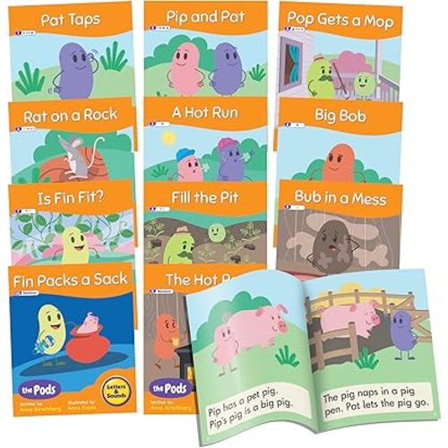 Junior Learning Decodable Readers The Pods - Phase 2 Letter Sounds: The Science of Reading, Easy decodable Texts, Beginning Readers, for Ages 5+, Grade K