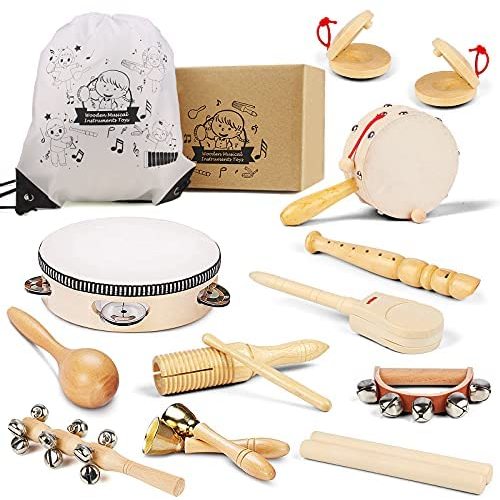 Chriffer Kids Musical Instruments Toys, Percussion Instruments Set with Xylophone, Preschool Educational Music Toys for Boys Girls, Natural Eco-Friendly Wooden Music Set