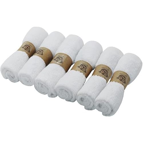 6-Pack Organic Baby Washcloths - Soft Viscose from Bamboo Washcloth, Baby Wash Cloths, Baby Wash Cloth for Newborn, Kids, Bath Baby Towels, Face Towel, Face Cloths for Washing Face (White)