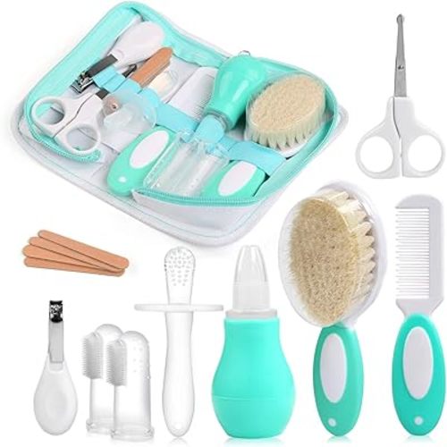 NEWSTYLE Baby Care Set, 11Pcs Baby Grooming Kit Nail Clipper Safety Scissors Hair Brush Comb Manicure Newborn Baby Care Accessories, Infant Essential Daily Care Bathing Tools for Travelling Home Use