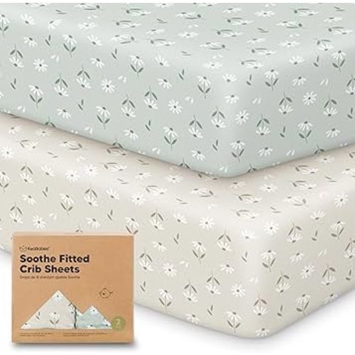 KeaBabies 2-Pack Organic Crib Sheets for Boys, Girls - 52x28 Fitted Crib Mattress Sheet Neutral, Breathable Jersey Cotton Cover for Baby Bed, Toddler Mattress, Soft & Cute Prints (Daisies)