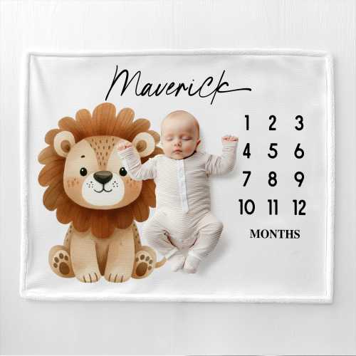 Personalized Lion Milestone Baby Blanket Lion Nursery Decor Baby Shower Gift Custom Baby Name Monthly Baby Blanket Lion Jungle Theme Nursery